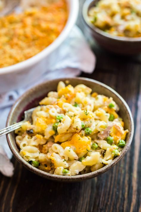 A bowl of Classic Tuna Casserole with a fork in it and a pan and another bowl out of focus in the background. Simple Tuna Casserole, Tuna Casserole Without Canned Soup, Southern Living Tuna Casserole, Grown Up Tuna Casserole, Tuba Casserole Tuna Noodle, Tuna Casserole, Mango Salad, Mango Recipes, Corn Salads