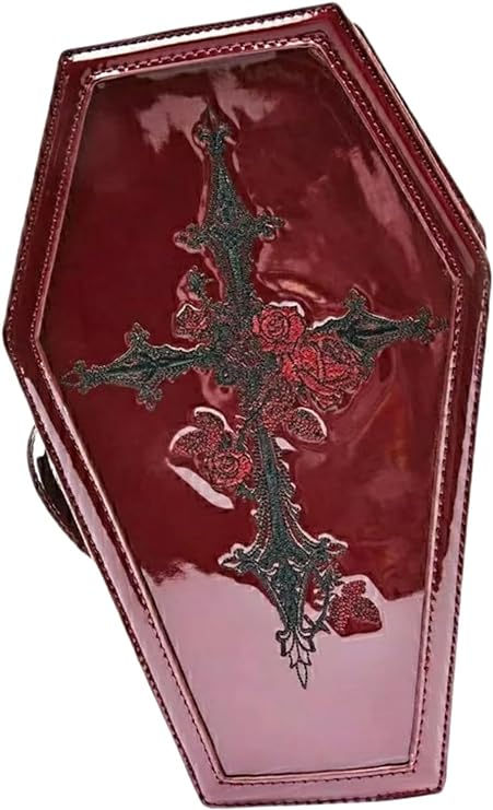 Pu Leather Make Up Bag Punk Coffin Handbags Retro Gothic Leather Make Up Bag Red Cosmetic Bag Coffin Purse Goth Makeup Bag Coffin Purse, Coffin Bag, Gothic Bag, Occult Fashion, Gothic Chic, Leather Rose, Key Chain Holder, Punk Vintage, Makeup Bag Organization