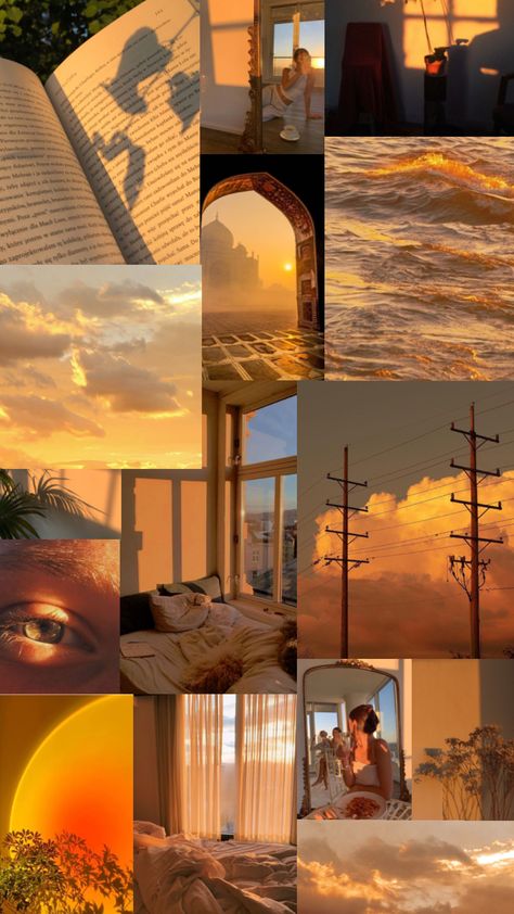 Sunrise Mood Board, Sun Setting Aesthetic, Sunshine Mood Board, Golden Mood Board, Sunset Color Aesthetic, Sunset Colors Aesthetic, Sunset Mood Board, Sunrise Aesthetic Wallpaper, Sun Moodboard