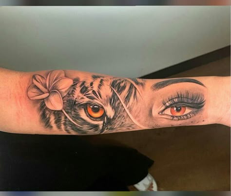 Eye Of The Tiger Tattoo For Women, Tiger Eye Tattoo For Women, Rhea Tattoo, Woman And Tiger, Drip Tattoo, Eye Tattoo On Arm, Shen Long Tattoo, Tiger Eyes Tattoo, Hand Tattoos For Girls