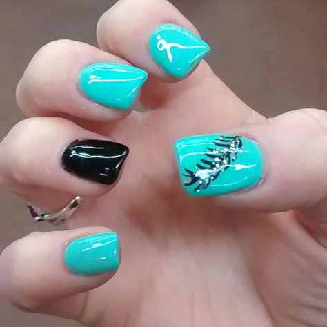 Teal And Black Nails, Black And Teal Nails, Black Nails Acrylic, Coffin Acrylic Nails, Teal Nails, Gel Powder, New Nails, Acrylic Gel, Nails Gel