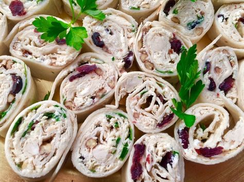 Chicken Pinwheels, Sundried Tomato Chicken, Tortilla Pinwheels, Cranberry Chicken Salad, Chicken Roll Ups, Tortilla Rolls, Cranberry Chicken, Pecan Chicken, Pecan Rolls