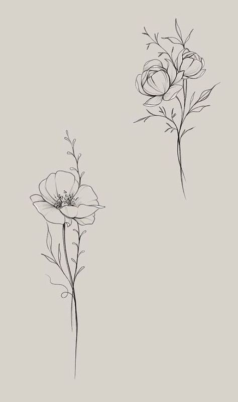 Small Vine Flower Tattoo, Poppy Line Drawing Tattoo Ideas, Poppy Tattoo Design Drawings, Peony Stem Tattoo, Poppy Fineline Tattoo, Poppy Vine Tattoo, Paeonia Tattoo, Vine Of Flowers Tattoo, Floral Tattoo Simple