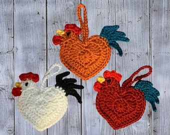 stacie71 - Icrochet - Etsy Crocheted Rooster, Crochet Kitchen Items, Crochet Rooster, Rooster Ornament, Art Au Crochet, Ring Magic, Pattern For Crochet, Chicken Crafts, Confection Au Crochet