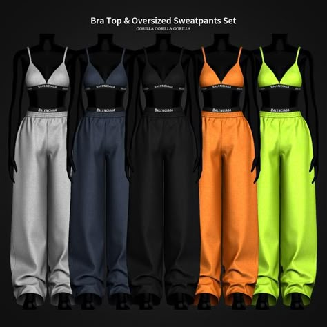 ​​​​﻿Bra Top & Oversized Sweatpants Set | Patreon Sims4 Cc Sweatpants, Gorilla Gorilla, Sims 4 Tsr, Sims 4 Cas Mods, Oversized Sweatpants, Sims 4 Cc Kids Clothing, The Sims 4 Pc, Pelo Sims, Sims 4 Expansions