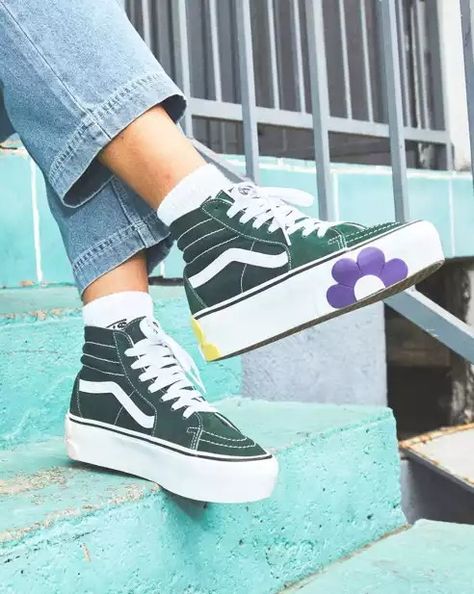 Vans Shoes, Sneakers, Clothing & Accessories Sale | Vans Green Vans Outfit, High Top Vans Outfit, Green High Top Vans, Surf Skate Style, Cool Girl Fits, Cherry Boom, Vans Shoes Fashion, Cute Vans, Platform Vans