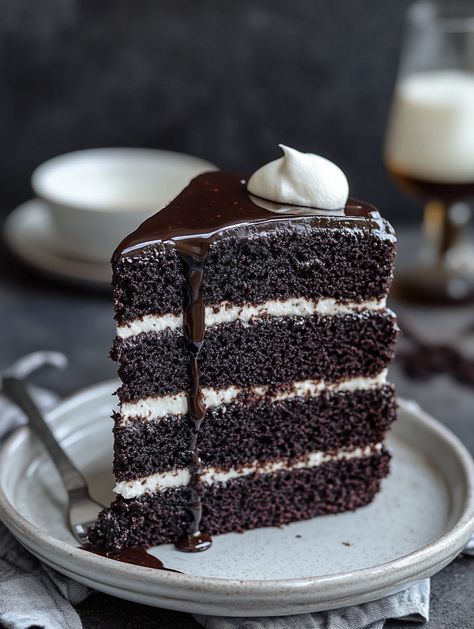 Black Velvet Cake ✴️   𝗜𝗻𝗴𝗿𝗲𝗱𝗶𝗲𝗻𝘁𝘀 ✴️ For the Black Velvet Cake: 355 g plain (all-purpose) flour (2 ¾ cups) 105 g black cocoa powder (1 cup / 3.7oz) 1 ½ teaspoons baking powder 1 teaspoon baking (bicarb) soda 500 g white granulated sugar (2 1/2 cups / 1.1 lb) 1 teaspoon salt 113 g unsalted butter, melted (1/2 cup / 4oz) ½ cup vegetable oil (125ml) 1 ½ cups buttermilk, room temperature (375ml) 3 large eggs, room temperature 2 teaspoons vanilla extract 2 teaspoons white vinegar Plain Chocolate Cake, Black Velvet Cake, Black Cocoa Powder, Black Velvet Cakes, Black Cocoa, Birthday Cakes For Teens, Chocolate Dreams, Chocolate Lava Cake, Birthday Cake Recipe