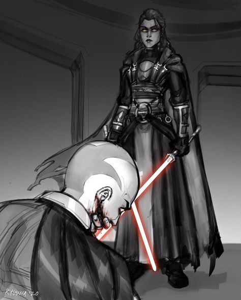 Darth Malak defeated by dark Lady Revan  #StarWars #Sith #KOTOR #Revan #Malak #Art Darth Revan And Darth Malak, Darth Revan Aesthetic, Kotor Fanart, Revan Fan Art, Female Revan, Darth Revan Fanart, Sith Lord Oc, Darth Revan Art, Sith Woman