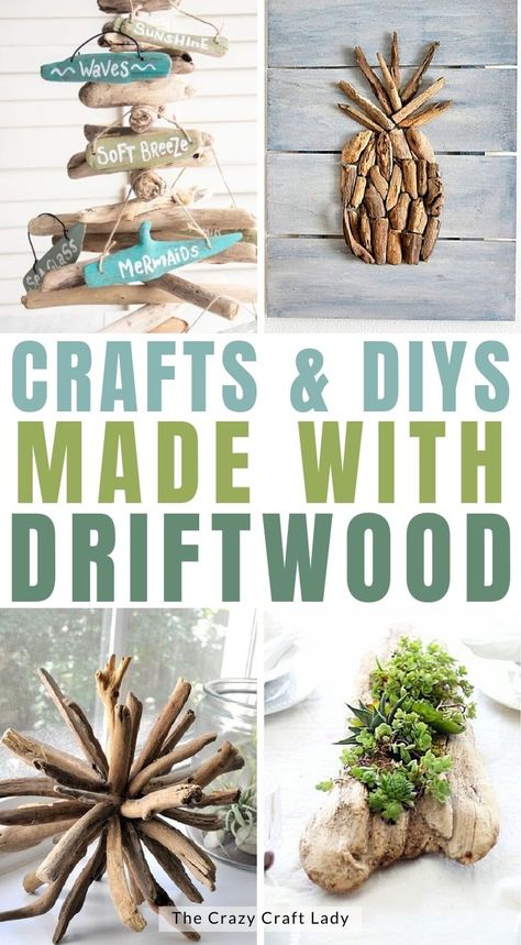 Small Drift Wood Crafts, Craft Ideas With Driftwood, Diy Beach Wood Projects, Beach Driftwood Crafts, Sea Wood Diy Driftwood Projects, How To Make Driftwood Art, Driftwood And Seashell Crafts, Driftwood Craft Ideas, Coastal Decor Diy Beach Crafts