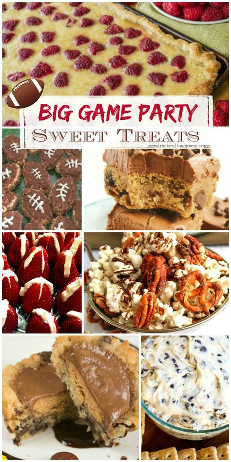 Football desserts and treats - perfect for playoffs and the big game! #party #dessert #biggame #superbowl Dessert Recipes Football, Football Season Desserts, Sweets For Football Party, Desserts For Game Day, Easy Football Desserts Simple, Super Bowl Dessert Recipes, Desserts For Superbowl Party, Desert For Superbowl Party, Desserts For Football Parties