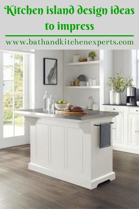 Stainless Steel Top Kitchen, Steel Top Kitchen, Kitchen Island White, Narrow Kitchen Island, Unique Kitchen Design, Grey Kitchen Island, Small Kitchen Island, Narrow Kitchen, White Kitchen Island