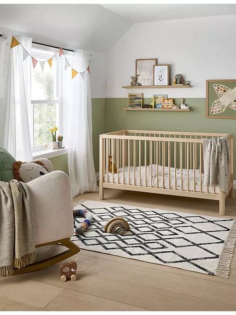 Mamas & Papas Solo Cotbed- Natural/Natural | Very.co.uk Baby Boy Nursery Room Inspiration, Siblings Room, Barn Rum, Minimal Kids Room, Green Baby Nursery, Aesthetic Nursery, Small Baby Room, Fresh Aesthetic, Sims Inspiration