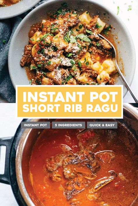 Instant Pot Short Rib Ragu, Instant Pot Recipes Short Ribs, Short Rib Ragu, Gnocchi Pasta, Pinch Of Yum, Ragu Recipe, Short Rib, Best Instant Pot Recipe, Instant Pot Dinner Recipes