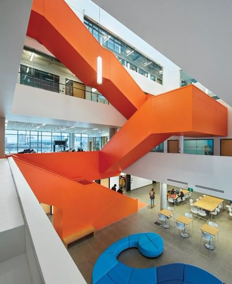 U Stairs Design, Spiral Building, Sheridan College, Campus Design, Lobby Interior, Education Architecture, Interior Stairs, Phase 2, Staircase Design