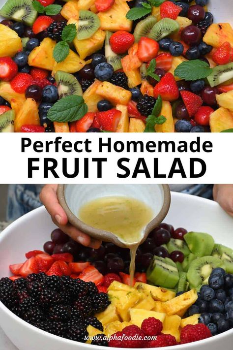 Toss mixed fresh fruit in a sweet honey lime dressing for a bright, vibrant, delicious homemade fruit salad! A perfect side dish or dessert at potlucks, BBQs, picnics, brunches, and family meals! Fruit Sald, Lemon Pie Recipe Condensed Milk, Homemade Fruit Salad, Fruit Salad With Honey, Recipe Condensed Milk, Christmas Fruit Salad, Winter Fruit Salad, Lemon Pie Recipe, Honey Lime Dressing