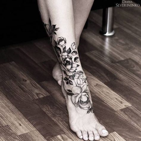 Awesome placement for a flower tattoo #DianaSeverinenko #floral #flower… Shin Tattoo, Ankle Tattoos For Women, Foot Tattoos For Women, Tattoos For Women Flowers, Leg Tattoos Women, Piercings And Tattoos, Best Tattoo Designs, Foot Tattoo, Tattoo Love