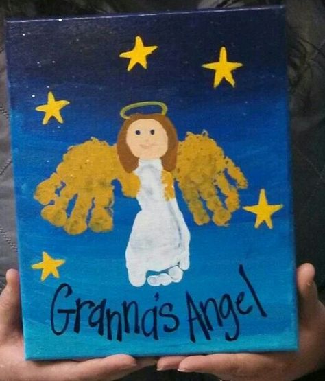 Angel footprint Grandparents Day Crafts, Footprint Crafts, Christmas Crafts For Kids To Make, Handprint Crafts, Preschool Christmas, Handprint Art, Easy Christmas Crafts, Crafts For Kids To Make, Printable Christmas