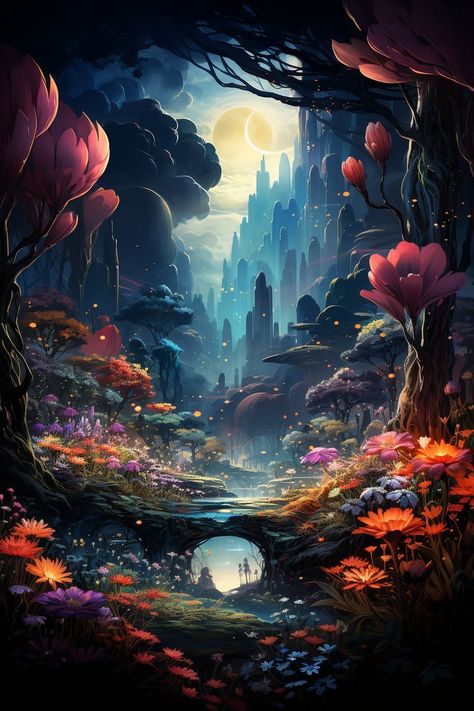 Surrealistic Landscape, Celestial Garden, Wallpaper Fantasy, Landscape Digital Art, Celestial Tapestry, Art Niche, Fantasy Wallpaper, Surreal Artwork, Landscape Digital