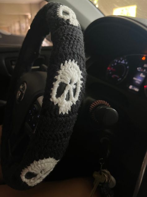 Crochet Steering Wheel -  #Crochet #Steering #Wheel Crochet Sterling Wheel Cover, Crochet Gear Shift Cover, Black Car Decor, Cute Steering Wheel Covers, Crochet Steering Wheel, Stretchy Crochet, Detachable Train Wedding Dress, Crochet Skull, Car Deco