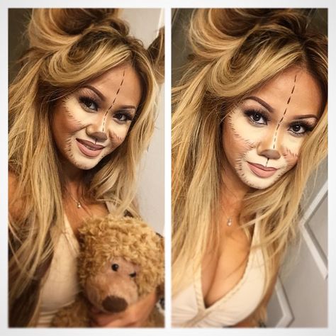 Teddy bear makeup for Halloween Scary Bear Costume, Teddy Bear Makeup Halloween, Bear Face Makeup, Bear Costume Makeup, Teddy Bear Face Paint, Bear Halloween Makeup, Bear Makeup Halloween, Teddy Bear Halloween Costume, Teddy Bear Makeup