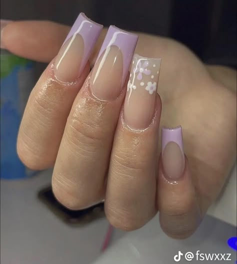 Purple Acrylic Nails, Lavender Nails, Girly Acrylic Nails, French Tip Acrylic Nails, Her Nails, Short Square Acrylic Nails, Acrylic Nails Coffin Pink, Acrylic Nails Coffin Short, Summer Acrylic Nails