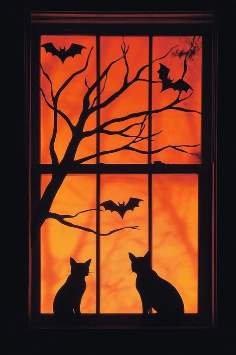 "Elevate your Halloween setup with DIY Halloween Window Silhouettes! 🕸️🖼️ A great way to add a creepy and eye-catching element to your home. 🌿✨ #HalloweenDIY #WindowDecor #SpookySilhouettes" Diy Halloween Window Silhouettes, Diy Halloween Window, Halloween Window Display, Halloween Window Silhouettes, October Decorations, Halloween Symbols, Creepy Decor, Diy Wall Stickers, Silhouette Diy