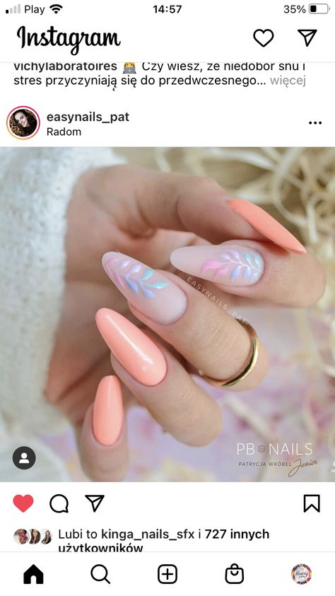 Melon Color Nails Art Designs, Salmon Nails Designs, Uñas Color Salmon, Pastal Nails, Salmon Nails, Disney Inspired Nails, Girls Nail Designs, Eye Nail Art, Retro Nails