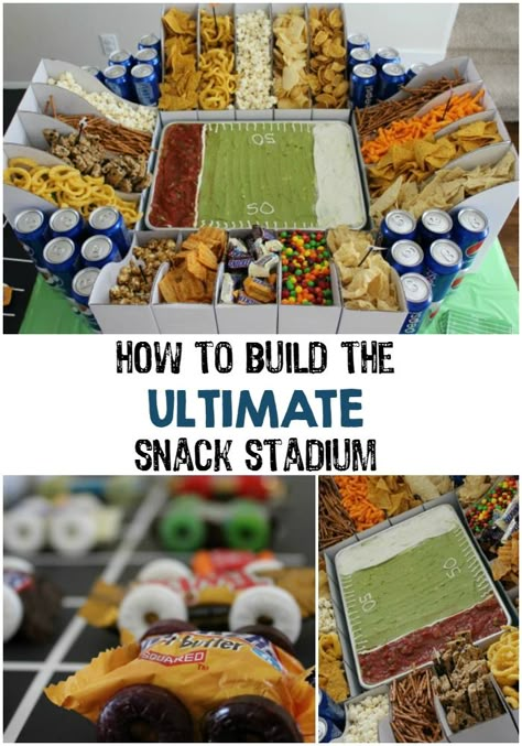 How to Build the Ultimate Snack Stadium // Life Anchored #GameDayGlory ad Football Field Food Display, Football Stadium Food, Football Food Stadium, Super Bowl Food Stadium, Football Themed Food, Snack Stadium, Football Appetizers, Tailgate Snacks, Game Day Recipes