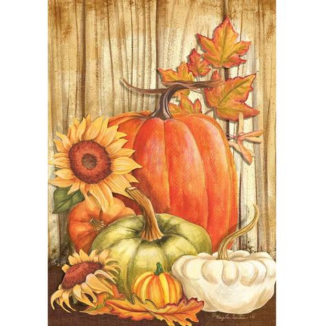 Pumpkins on Barnwood House Flag: Flagsrus.org Fall Illustrations, Fall Flags, Fall Canvas Painting, Garden Banner, Fall Garden Flag, Fall Canvas, Thanksgiving Art, Fall Printables, Pumpkin Art