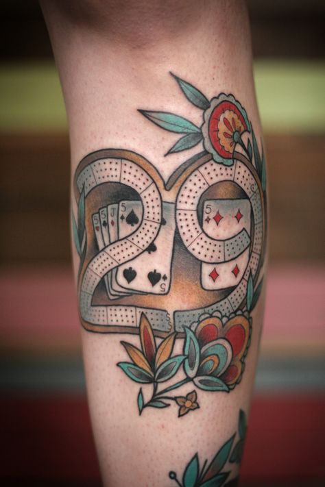 Cribbage! By Kirsten Holliday Ornate Tattoo, Card Tattoo Designs, Quill And Ink, Wonderland Tattoo, Make Tattoo, Awesome Tattoos, Card Tattoo, Family Tattoos, Sister Tattoos