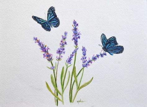 Butterfly On Lavender Tattoo, Butterfly Plant Tattoo, Lavender Butterfly Tattoo, Lavender And Butterfly Tattoo, Clay Drawing, Realistic Butterfly Tattoo, Butterfly With Flowers Tattoo, Lavender Tattoo, Lavender Butterfly