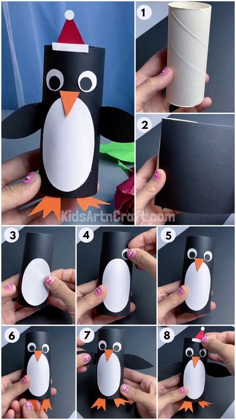 How to Make Toilet Paper Roll Penguin Craft For Kids - Kids Art & Craft Toilet Paper Penguin, Water Bottle Penguin, Snowman Toilet Paper Rolls, How To Make Penguins Crafts, Winter Toilet Paper Roll Crafts, Toilet Paper Roll Penguin, How To Make Penguins, Penguin Toilet Paper Roll Craft, Christmas Crafts With Toilet Paper Rolls For Kids