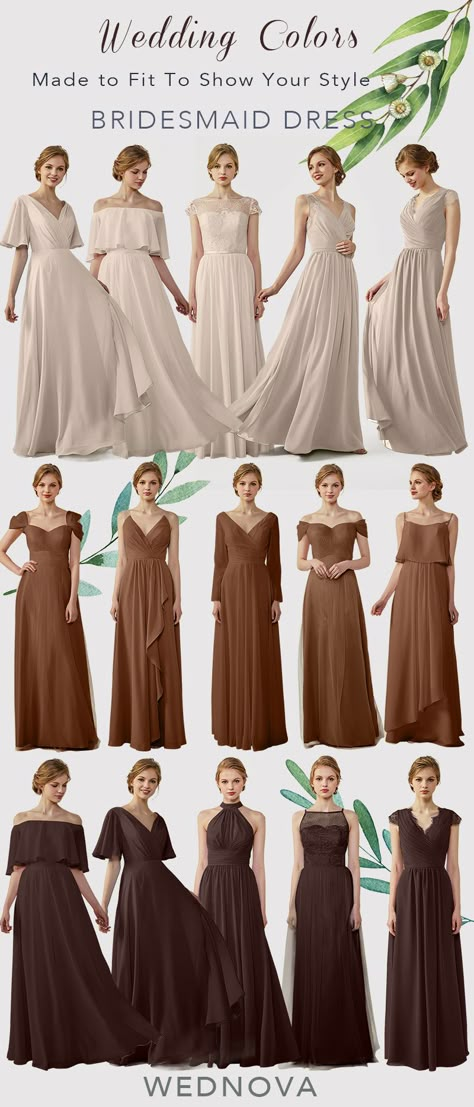 Pastel Brown Dress, Rustic Gown Bridesmaid Dresses, Bridesmaid Dresses Satin With Sleeves, Bridesmaid Long Dresses With Sleeves, Bridesmaid Dresses Ideas With Sleeves, Satin Gown Bridesmaid With Sleeves, Bridesmaid Dress Styles With Sleeves, Satin Wedding Dress With Bridesmaids, Bridesmaid Boho Dresses