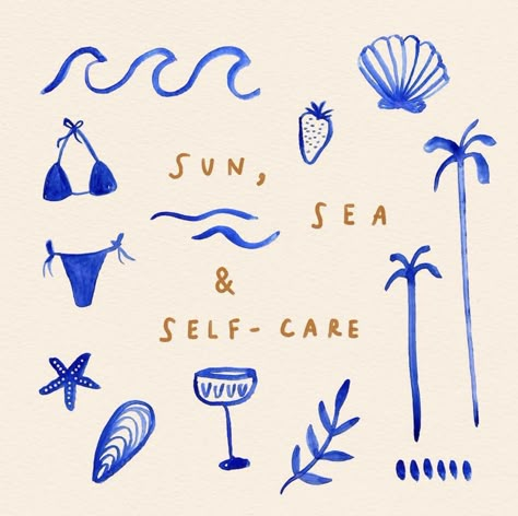 Beach Aesthetic Illustration, Summer Aesthetic Illustration, Beach Vibe Drawings, Summer Aesthetic Drawing, Summer Widgets Aesthetic, Summer Vibes Illustration, Beach Doodles, Summer Doodles, Spring Energy