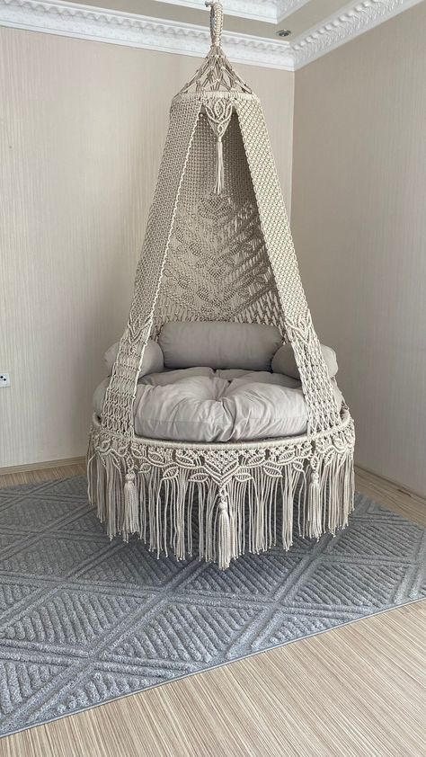 Relax Cotton Macrame Hanging Swing For Patio | Swing For Adults and Children To Read Book Comfortably | Macrame Chair For Indoor and Outdoor Macrame Swing chair Perfect for any room - with a good book, a cheeky inside swing, or even next to a pool It is suitable for people of all ages. This macrame swing is a stylish and cozy addition to any room's decor! Boho macrame swing is a great product and it has versatile using places like terraces, balconies, room, garden, indoor and outdoor. Please not Indoor Swings For Adults Living Room, Sensory Swing Indoor, Relax Chair, Room Inspo Cozy Boho, Balcony Swing Ideas, Outdoor Swings For Adults, Cozy Reading Room, Macrame Chairs, Macrame Swing