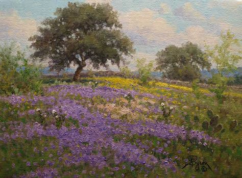 Field Of Purple Flowers Painting, Calm Landscape Painting, Purple Landscape Painting, Lavender Field Painting, Purple Landscape, Field Of Flowers Painting, Oil Pastel Landscape, Purple Flowers Garden, Purple Painting