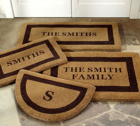 pottery barn custom door mats Front Door Mat Ideas, Personalized Hostess Gifts, Door Mat Ideas, Apartment Decorating For Couples, Top Wedding Registry Items, Mat Ideas, Personalized Housewarming Gifts, Best Housewarming Gifts, Front Door Mat