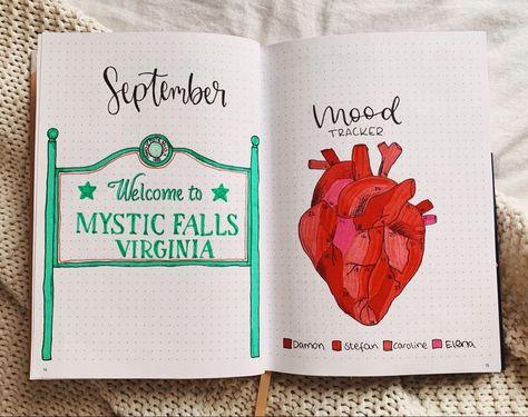 Tvd Journal Ideas, Tvd Doodle Art, Tvdu Drawings, Tvd Scrapbook, Tvd Journal, Vampire Diaries Art, Tvd Art, Vampire Tattoos, Journal Monthly Cover