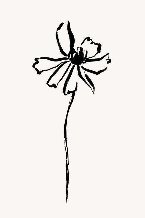 Black Flower Illustration, Ignorant Flower Tattoo, Sketch Flower Tattoo, Ink Flower Drawing, Abstract Flower Tattoo, Brush Aesthetic, Abstract Flower Tattoos, Poster Tattoo, Aesthetic Line Art