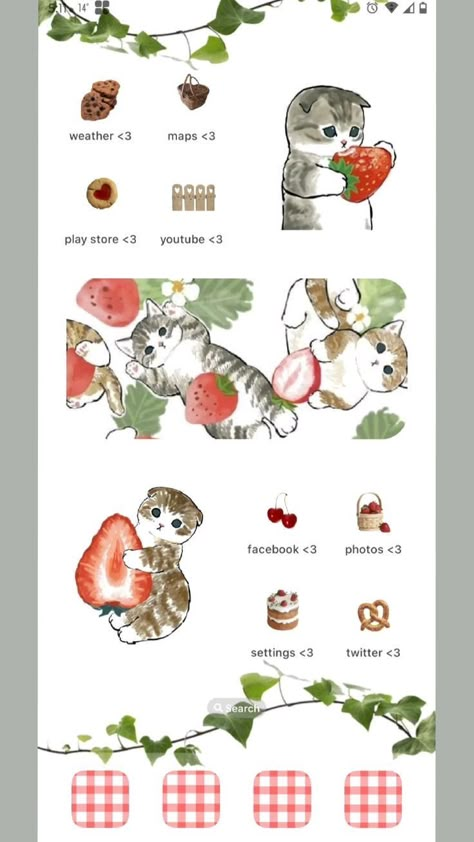 Aesthetic App Icons Blue Pinterest, Strawberry Homescreen, Cottagecore Homescreen, Strawberry Cottagecore, Cute Brown Bear, Nail Art Stencils, Ipad Organizer, Cute Home Screens, Home Lock Screen