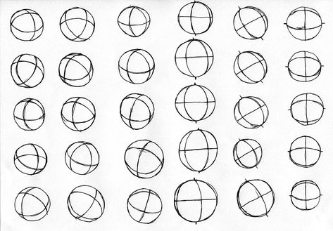 3D Spheres Circle Practice Drawing, Sphere Perspective Drawing, Sphere Drawing Practice, 3d Ball Drawing, 3d Shape Drawing Practice, 3d Sphere Drawing, Shapes For Drawing Practice, Sphere Drawing Reference, How To Draw A Sphere