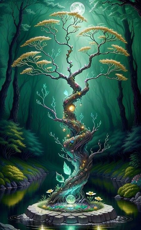 Fantasy Plant, Cool Trees, Book Building, Tree Of Life Artwork, Wisteria Garden, Home Paintings, Metaphysical Art, Rune Tattoo, Fantasy Tree