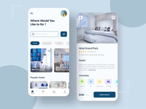 Hotel Booking App by Sumiya on Dribbble Hotel App Design, Hotel Booking Ui, Room Booking App, Booking App Design, Interface App, Social App Design, Hotel App, Hotel Booking App, Android App Design