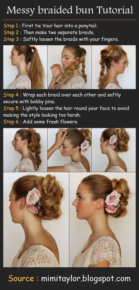 Wedding Updo Hairstyles for Bridesmaids: Messy Braided Bun Tutorial - PoPular Haircuts Messy Braided Bun, Braided Bun Tutorials, Hair Bun Tutorial, Braided Bun Hairstyles, Bridesmaid Hair Updo, Fun Hair, Awesome Hair, Braided Bun, Up Dos