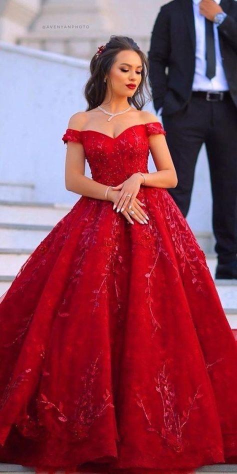 Amazing Blood Red Wedding Dresses ★ #bridalgown #weddingdress Red Small Quinceanera Dresses, Red Ball Gown Wedding Dress, Red Wedding Dress Long Sleeve, Red Prom Gown Princesses, Light Red Wedding Dress, Red Wedding Dress Ballgown, Red Prom Dresses Long Elegant Classy Ball Gowns, Red Wedding Gowns Brides, Red Bridal Dress Gowns