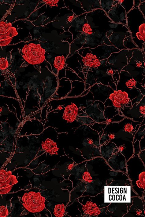 Red Rose Lineart chinoiserie Seamless Pattern Design Gothic Fabric Pattern, Victorian Prints Pattern, Gothic Design Pattern, Gothic Victorian Wallpaper, Gothic Rose Wallpaper, Roses Black Background, Gothic Background, Rose Line Art, February Wallpaper