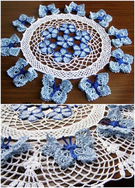 Crochet Butterfly Doily, Easy Crochet Table Runner, Free Crochet Table Runner Patterns, Butterfly Doily, Loom Knitting Patterns Free, Tablecloth Patterns, Crochet Butterflies, Crochet Butterfly Free Pattern, Modern Haken