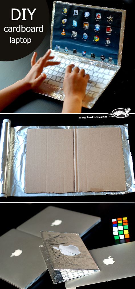 DIY cardboard laptop Computer Diy Crafts, Cardboard Laptop, Laptop Diy, Diy Cardboard Toys, Phone Craft, Cardboard Crafts Kids, Computer Diy, Computer Projects, Diy Laptop