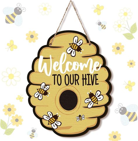 Bee Hive Decor, Hive Decor, Curly Textured Hair, Wooden Honeycomb, Welcome To Our Hive, Honeycomb Decor, Honey Bee Theme, Bee Classroom, Honey Bee Decor