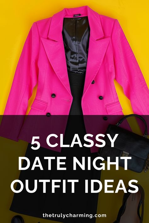 In this post, you will find 5 classy date night outfits that are great for this spring. You'll also find two outfits you should avoid, according to a dating expert. Fancy First Date Outfit Night, Spring Date Night Outfit Dressy, Daye Night Outfit, Elegant Date Night Outfit, Date Night Outfit Spring, Date Night Outfit Dressy, Classy Date Night, Classy Date Night Outfit, Pink Blazer Outfit